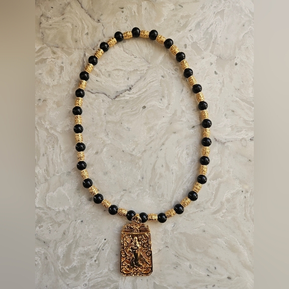 24kt GP Beaded Necklace with Gold Plated Pendant - Picture 1 of 7